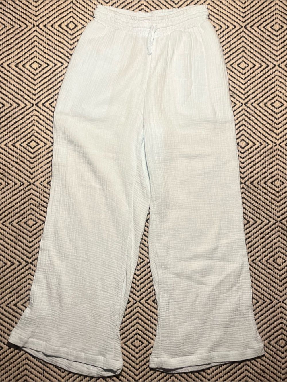 Light blue beach gauze 100% cotton drawstring elastic high waist pants